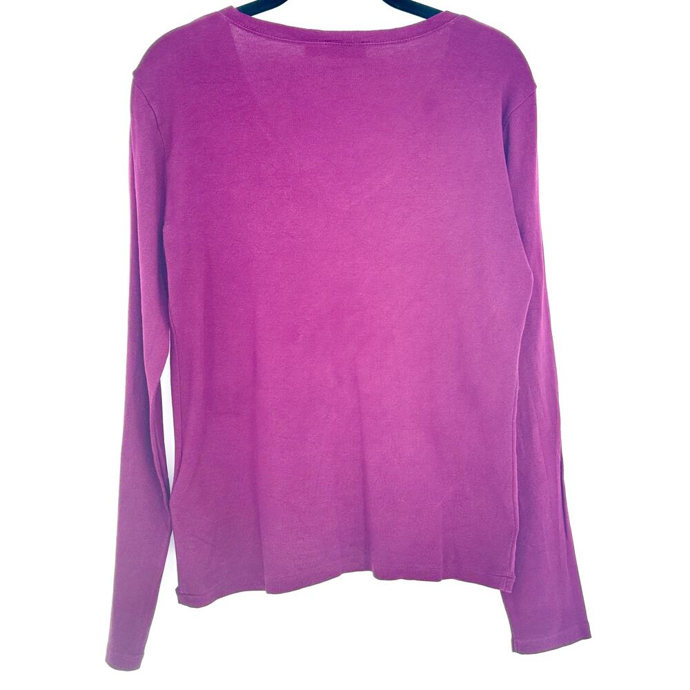 POLO Ralph Lauren Plumb Burgundy V Neck Long Sleeve Top Cotton Classic Preppy L - Picture 3 of 6